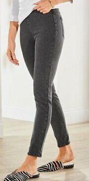 Soft Surroundings Ultimate Denim Pull-On Skinny Jeans Washed Black Medium 10-12