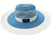 CALVIN KLEIN Blue White Striped Paper Wide Brimmed Sun Hat