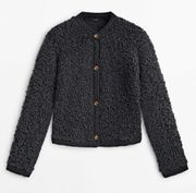 Massimo Dutti Boucle Knit Cardigan With Buttons Lead Size M NWT