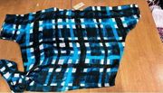 MICHAEL KORS WHITE/BLUE/GREEN PLAID TOP BLOUSE TIE WAIST SIZE L NEW