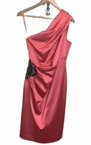 Eliza J dress coral evening formal rhinestone 6 draped bodice