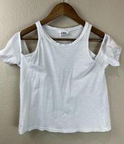 LNA Womens Basic T-Shirt Cotton Cold Shoulder Sleeve XS White Classic