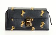 RARE CHLOÉ Drew Horse-Embroidered Leather Continental Wallet Navy Multi Luxury