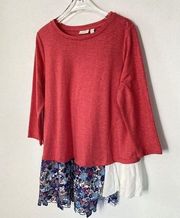 Logo‎ Lounge Lori Goldstein Tunic Top Medium Layered Floral Lace Trim Colorful