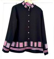 Draper's & Damon's Black Colorful Stitch Patch Embroidered Shirt Jacket Sz XL