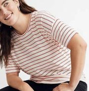 Madewell  Whisper Cotton Crew Neck Tee in Calum Stripe Striped T Shirt Red White