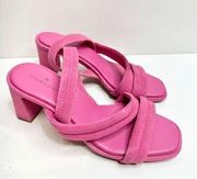 Caslon Sandals Womens Size 6.5 Pink Leather Slip On Block Heel Barbiecore