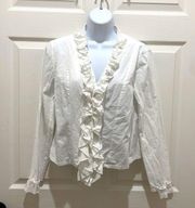 Miss Look White Ruffle Long Sleeve Button Down Blouse