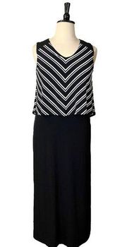 Chico’s NEW Maxi Dress V-neck Olivia Fall Stripes Black White Chevron Size 14