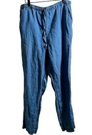 Garnet Hill 100% Linen Blue Wide Leg Pull On Pants Womens 10 Lagenlook Coastal