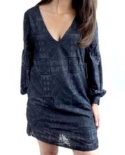 NWT Black Embroidered V Neck Long Sleeve Dress