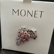 VINTAGE-MONET Silver Tone Grape Motif Wine Drinker Brooch