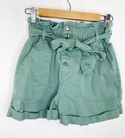 Love Tree Denim Green High-Rise Tie Waist Paperbag Shorts Women's Size Medium M