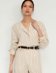 EVERLANE The Linen Popover Shirt White and Tan Striped Size 12