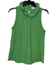 THML Ruffled Hi Neck Career Tank Top Sleeveless Keyhole Back Women Small Green