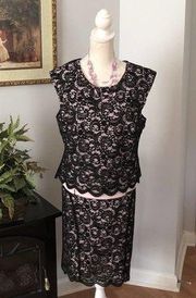 Robert Rodriguez Women Black Floral Top L & Skirt 2 Pc's Suit 12 Sleeveless