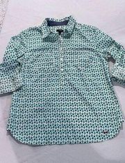 TALBOTS GREEN APPLE TEACHERS PETITE BLOUSE HALF BOTTON WOMENS SZ 6P