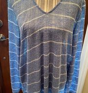 Mia & Tess XL lightweight long sleeve blue with white stripes top