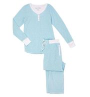 Nautica Aqua Turquoise Blue White Polka Dot Fleece Winter Pajamas Set