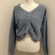 Sincerely Jules scrunch front crop top sweater blue medium