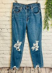 Mom Jeans 8 High Waist Ripped Frayed Denim Distressed Vintage