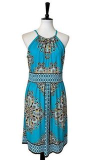 Dressbarn Roz & Ali Halter A Line Dress Teal Paisley Print Women’s Size 14 Plus