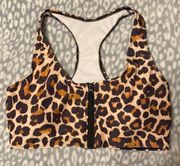 NWOT SHEIN zip front leopard print sports bra, size 1X