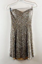 Scala Sweetheart Neckline Strapless Sequin Cocktail Mini A-Line Dress Silver 6