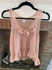 Living Doll Blush Pink Feminine Sheer Ruffle Blouse size Medium