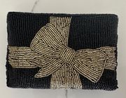 Vintage Like New  Beaded Bow Small Clutch Bag in Black and Gold