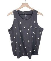 Sonoma Women's Star Print Pocket Tank Top Grey White Patriotic Summer Size Large