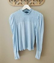 7 For All Mankind Puff Shoulder Blouse Blue Sz Medium