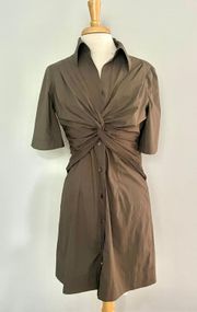 Olive Green Twist Button Down Dress