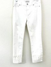 Coldwater Creek Women's Embroidered Cut Out Denim Ankle Jeans Off White Size 4