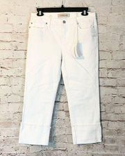 Liverpool The Capri White Denim Jean Cuffed Raw Hem NWT Mid Rise Womens Size 4