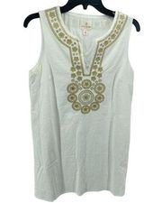 JB By Julie Brown Womens Embroidered tunic Dress Sleeveless Lined Cream Gold 6