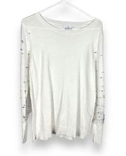 H Halston lightweight Beaded Tulle Sleeve Sweater New