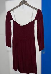 Wine Tube Flare Dress With Attached Sleeves