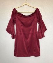 NWT JOA Off Shoulder Wine Dark Red Burgundy Bell Sleeve Dress sz M