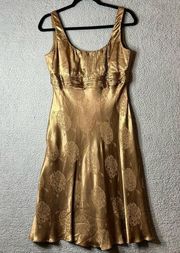 Evan Picone Dress Womens 8 Gold Sleeveless Scoop Neck Flowy Midi Party Wedding