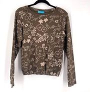 Fresh Produce Women's Floral Round Neck Long Sleeve Top Blouse Brown Size Small