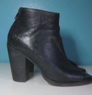 Bed Stu Bench Made Womens Size 8 Peep Toe Black Leather Boots 38.5 EU 3.5" Heel