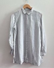 Garnet Hill White & Blue Striped Linen Button Down