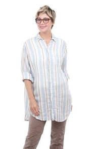 CP Shades Marella 100% Linen Button Down Long Boxy Tunic Yarn Dyed Stripe