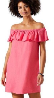 Tommy Bahama Linen-Blend Off-the-Shoulder Dress Coral Coast NWT XS