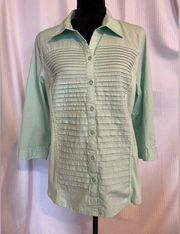 Christopher & Banks mint green v-neck button down 3/4 sleeve blouse size large