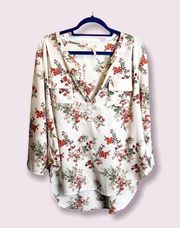 Live 4 Truth Plus Womens White Floral Blouse 2X