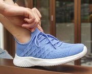 Boutique Light Blue White Platform Knit Lace Up Sneakers 10.5