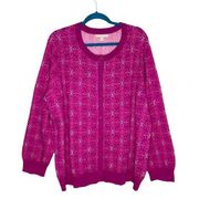 NWOT Woman Within Fuchsia Snowflake Knit Long Sleeve Button Front Cardigan