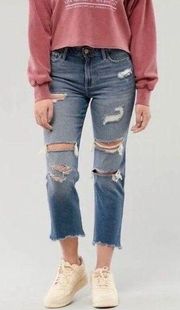 Hollister High Rise Crop Slim Straight distressed jeans size 27 / 5 Short